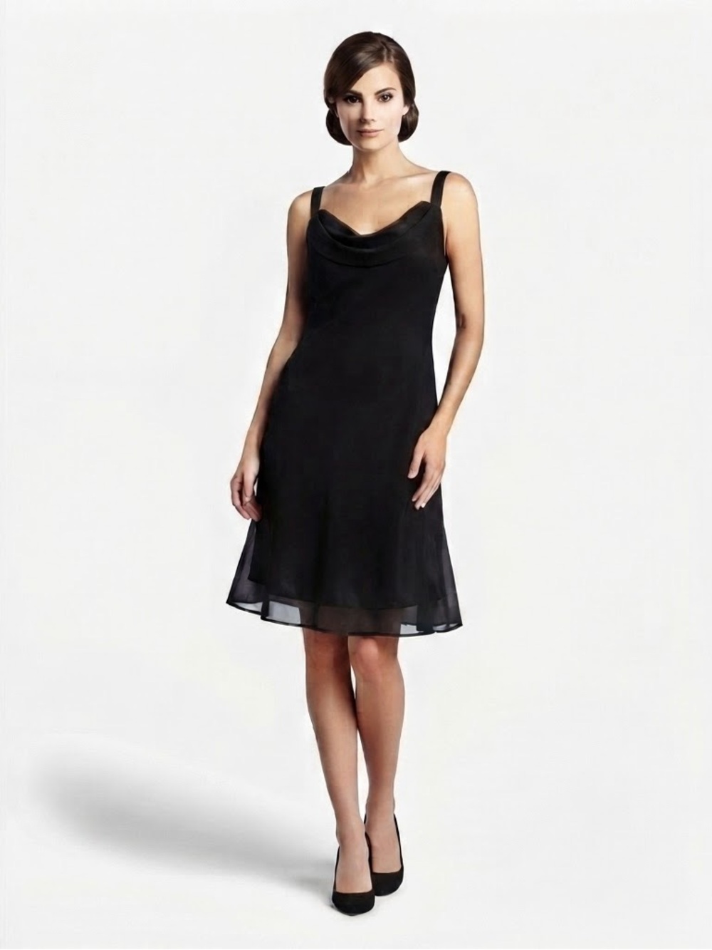 Vintage 90s Jump Apparel Black Cowl Neck A-Line Dress Small Y2K LBD Cocktail